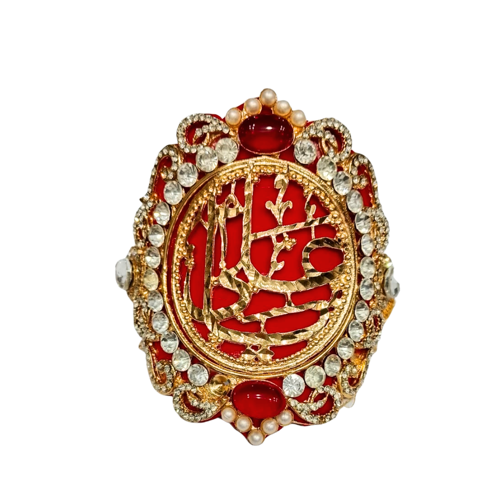 Red Imam Zamin in Metal Gold for Groom with Firozah & Zircons