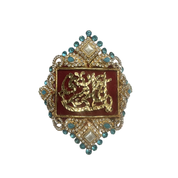 Red Imam Zamin in Gold Metal for Groom with Zircons & Pearls