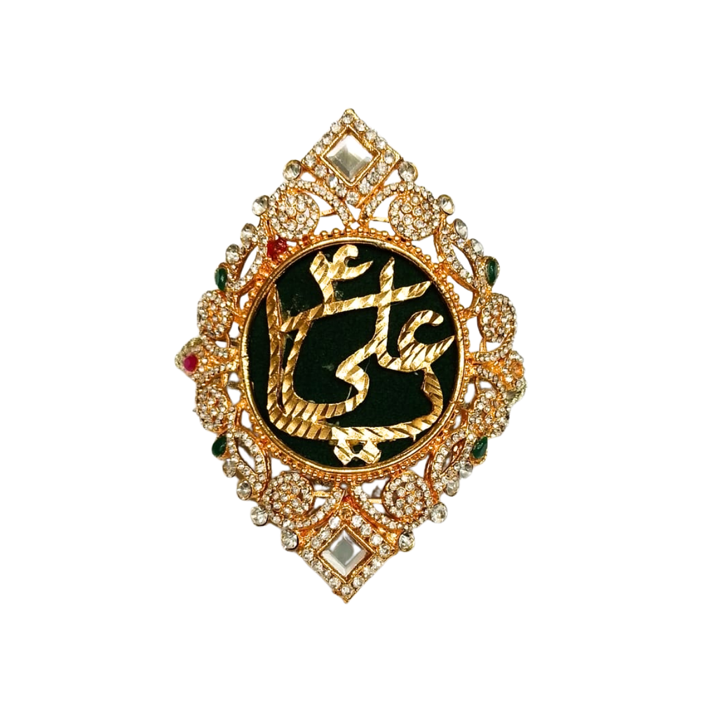 Green Imam Zamin in Metal Gold for Groom with Zircons & Feroza Stones Work