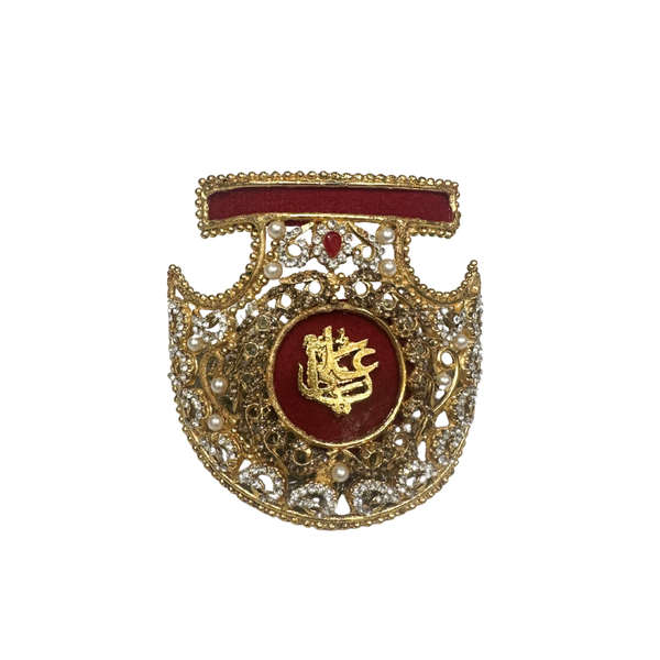 Red Imam Zamin in Metal For Groom with White Zircon work