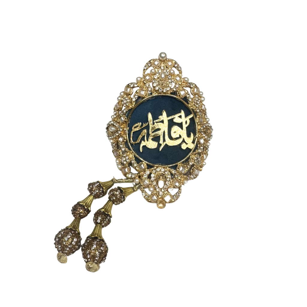 Green Imam Zamin in Gold Metal For Groom with  Zircon with white stones