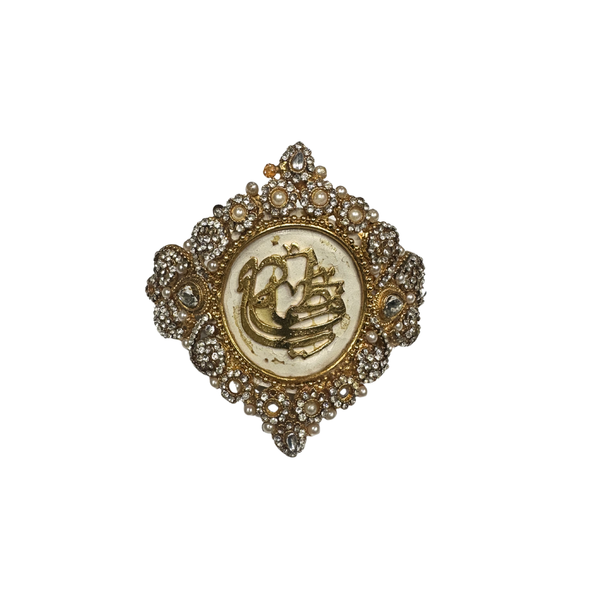 White Imam Zamin in Metal For Bride With White Pearls Work