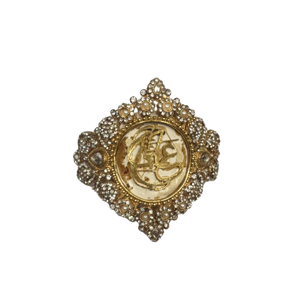 White Imam Zamin in Metal For Groom With Pearls Work