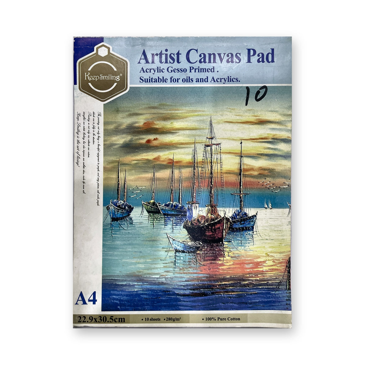 Artist Canvas Pad A4 10 Sheets | Keep Smiling | Acrylic Gesso Primed 280gsm Cotton | Oils & Acrylics