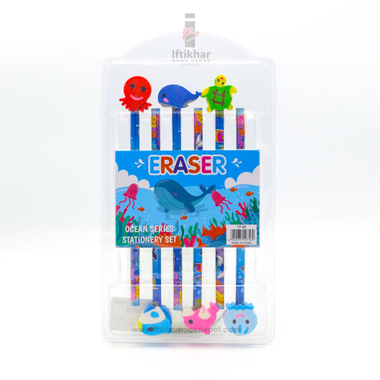 Sea Animal Lead Pencils And Erasers (12 Pcs)