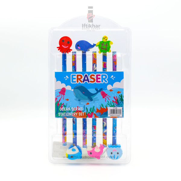 Sea Animal Lead Pencils And Erasers (12 Pcs)