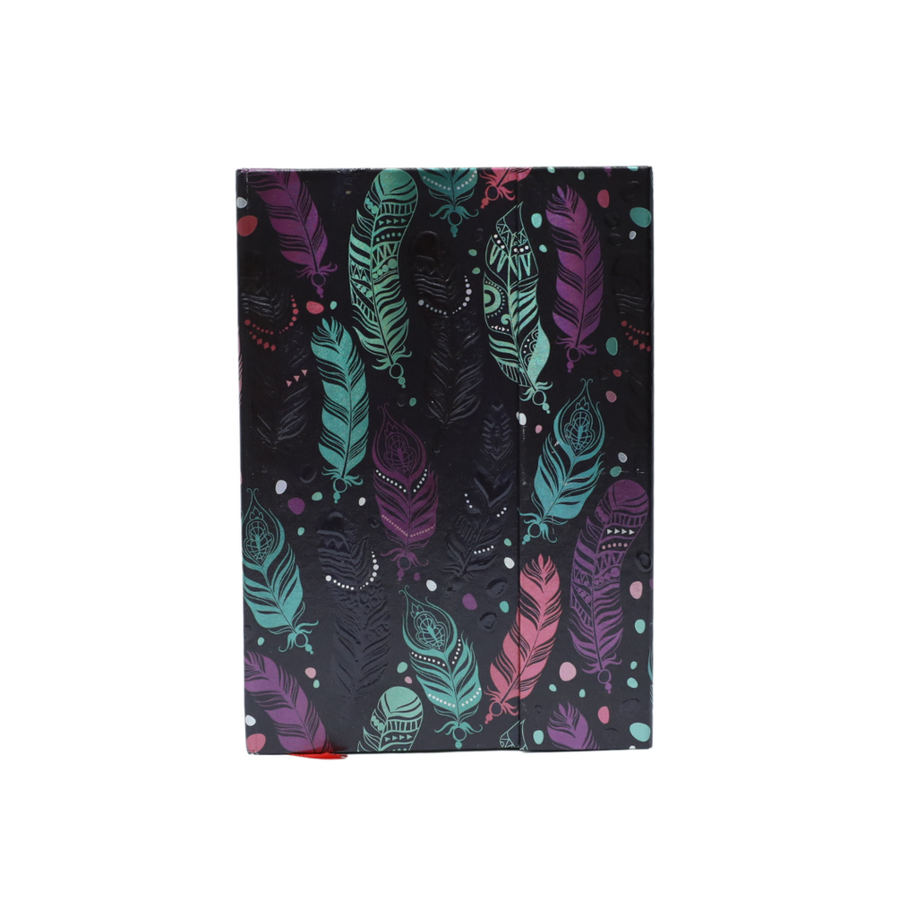 Note Book Black Pink & Green Feather Pattern
