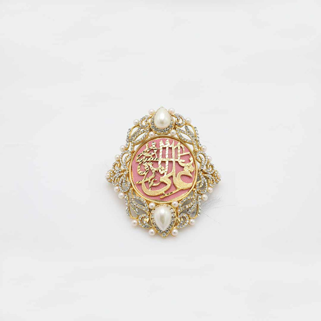 Pink Imam Zamin in Metal Gold for Groom with Pearls & Zircons