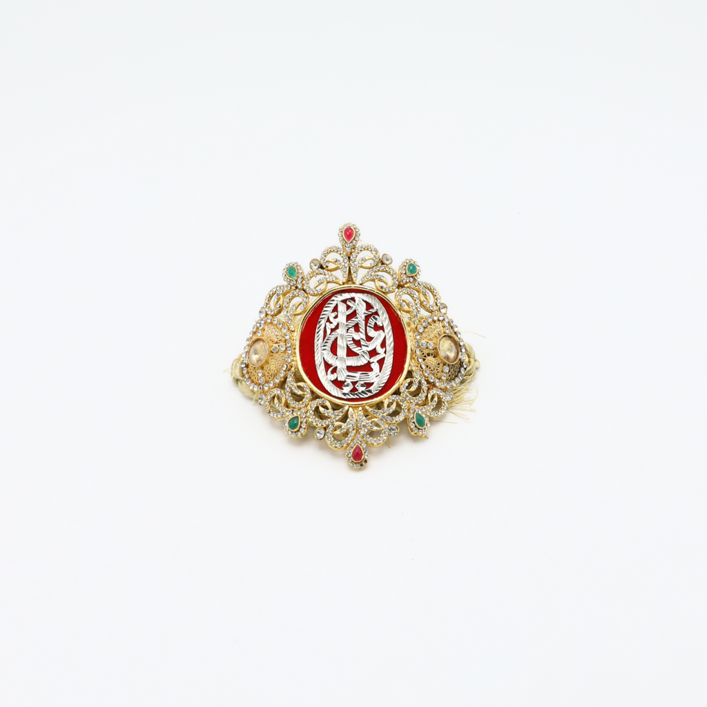 Red Imam Zamin in Metal Gold for Groom with Multicolor Stone Work