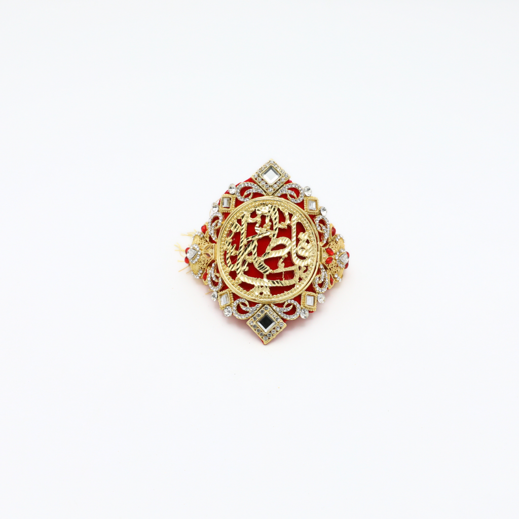 Red Imam Zamin in Metal Gold for Bride with Mirror & Stone Work