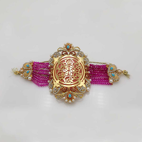 Pink Imam Zamin in Metal Gold with Names of Panjatan Pak