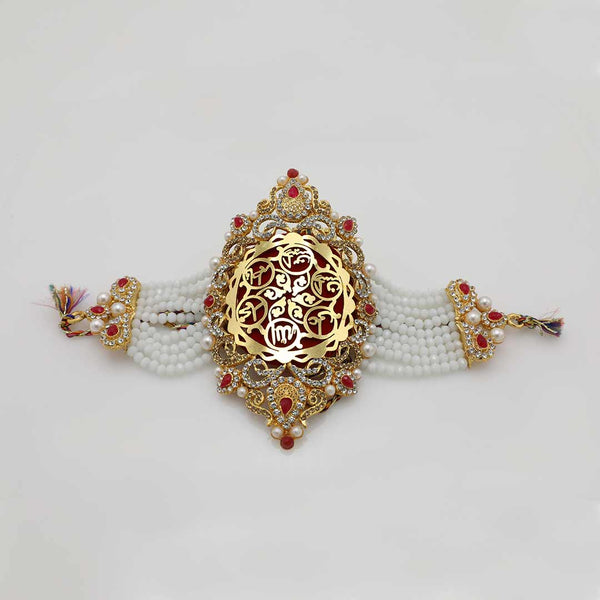 Red & White Imam Zamin in Metal Gold with Names of Panjatan Pak